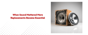 One old/damaged speaker next to a shiny new replacement driver. 