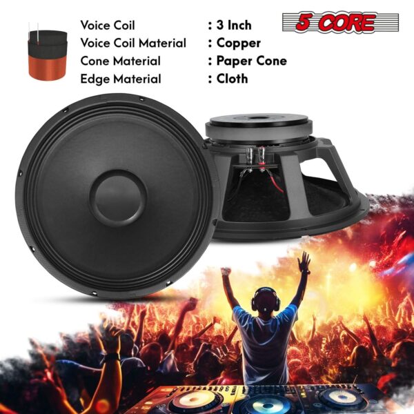 5Core 15 Inch Subwoofer Speaker 1500W Peak 8 Ohm Full Range Replacement DJ Sub Woofer - Image 5