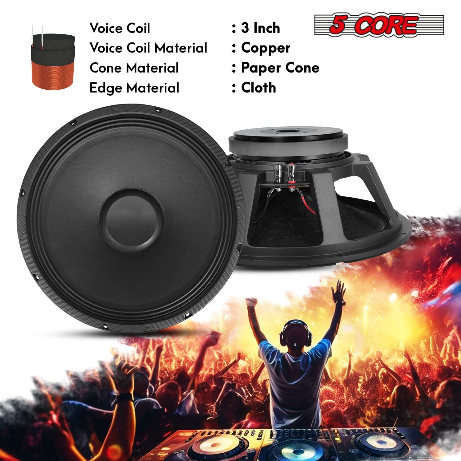 5Core 15 Inch Subwoofer Speaker 1500W Peak 8 Ohm Full Range Replacement DJ Sub Woofer - Image 5