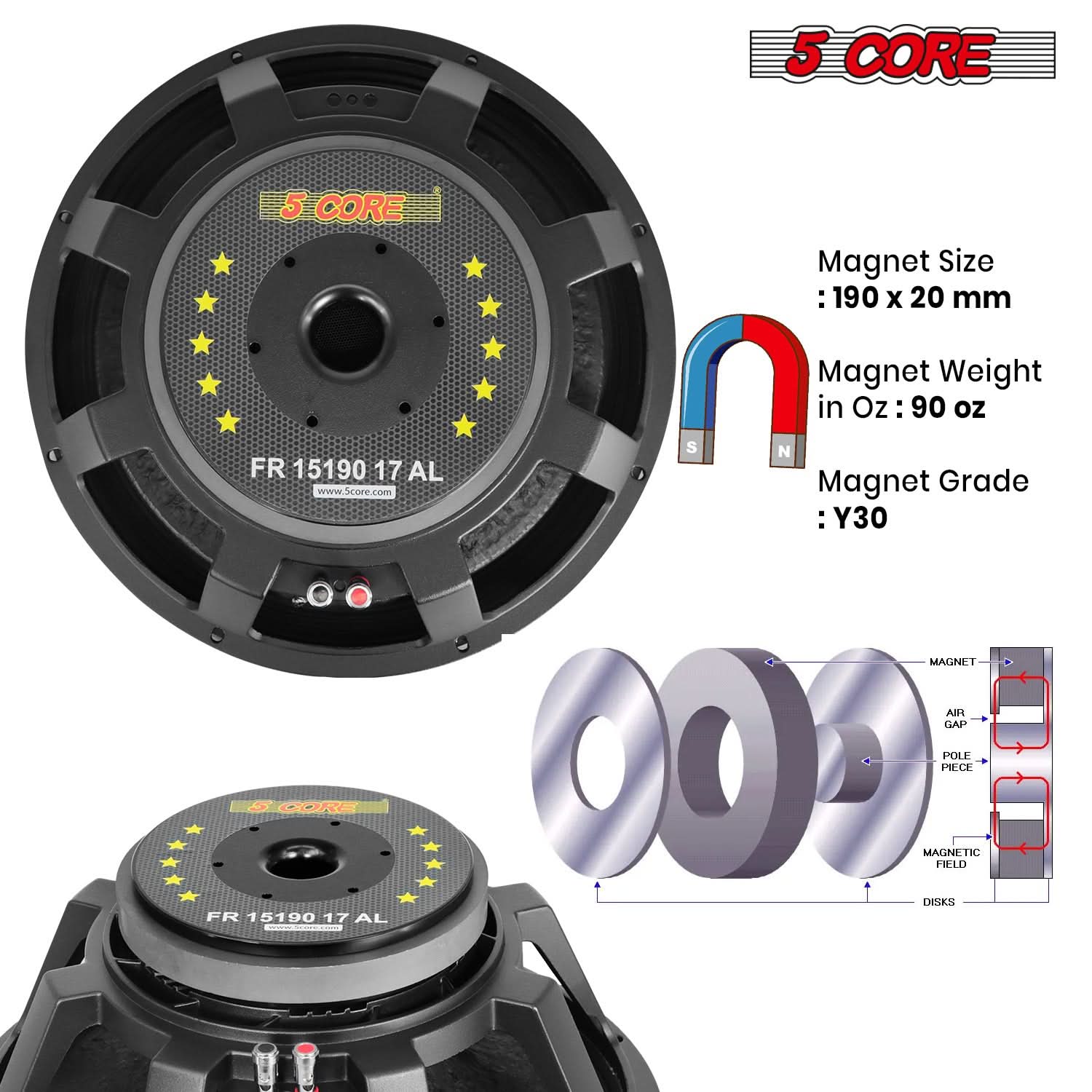 5Core 15 Inch Subwoofer Speaker 1500W Peak 8 Ohm Full Range Replacement DJ Sub Woofer - Image 6