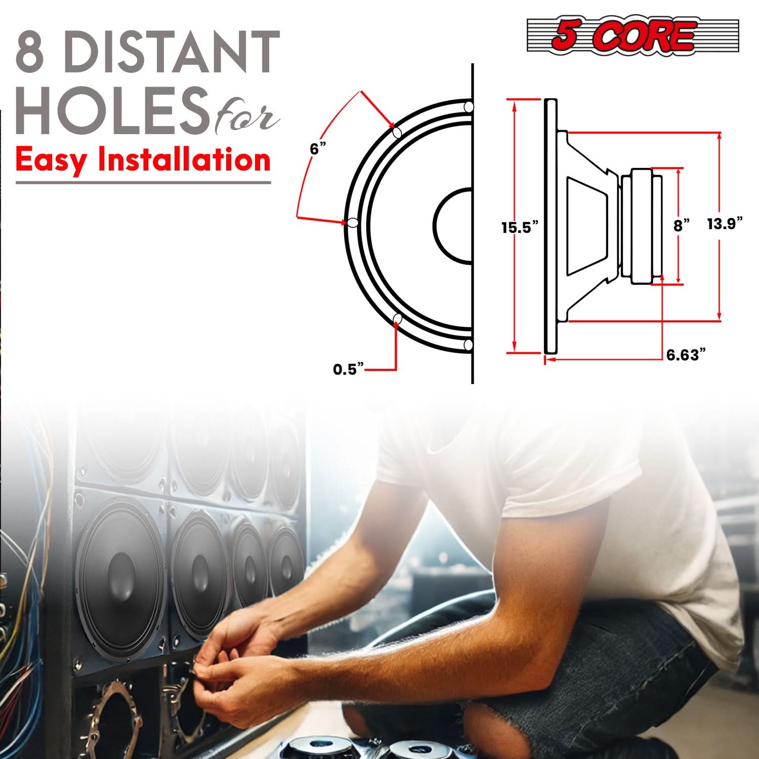 5Core 15 Inch Subwoofer Speaker 1500W Peak 8 Ohm Full Range Replacement DJ Sub Woofer - Image 8