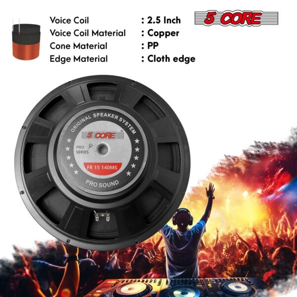 5Core 15 Inch Subwoofer Speaker 2000W Peak 8Ohm Full Range Replacement DJ Woofer - Image 6