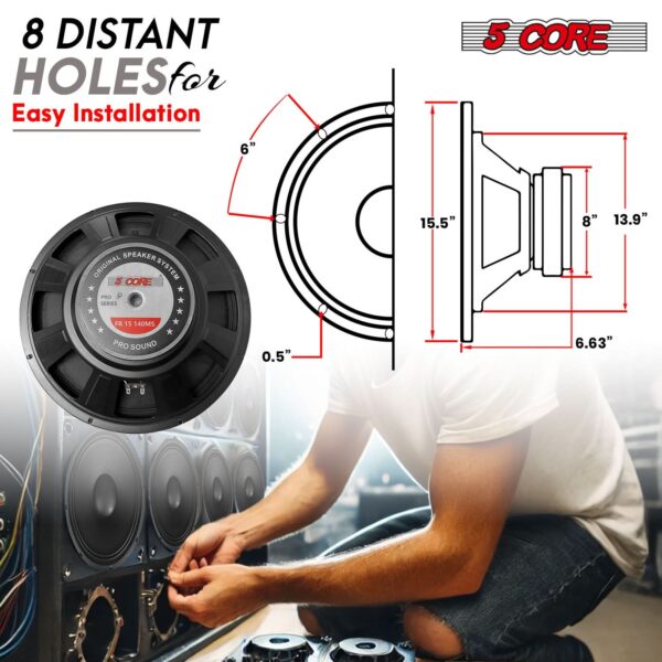 5Core 15 Inch Subwoofer Speaker 2000W Peak 8Ohm Full Range Replacement DJ Woofer - Image 8