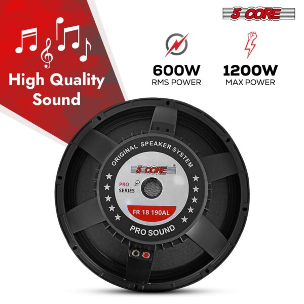 5Core 18 Inch Subwoofer Speaker 1200W Max 8Ohm Full Range Replacement DJ Sub Woofer - Image 2