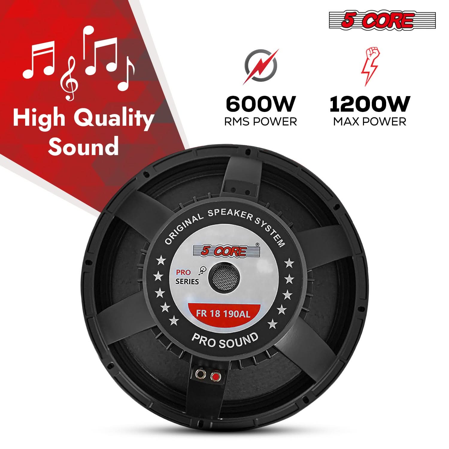 5Core 18 Inch Subwoofer Speaker 1200W Max 8Ohm Full Range Replacement DJ Sub Woofer - Image 2