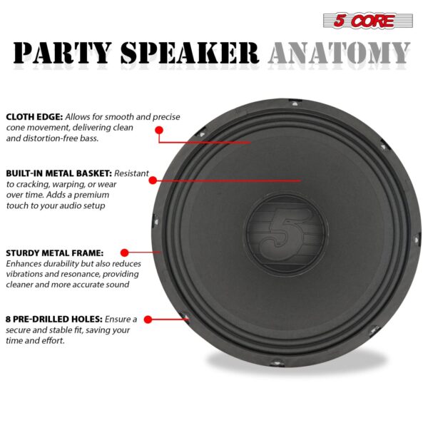 5 Core 12 Inch Speaker Pair 200W PA DJ Loudspeaker 8 Ohm Replacement Driver w 30 Oz Magnet - Image 4