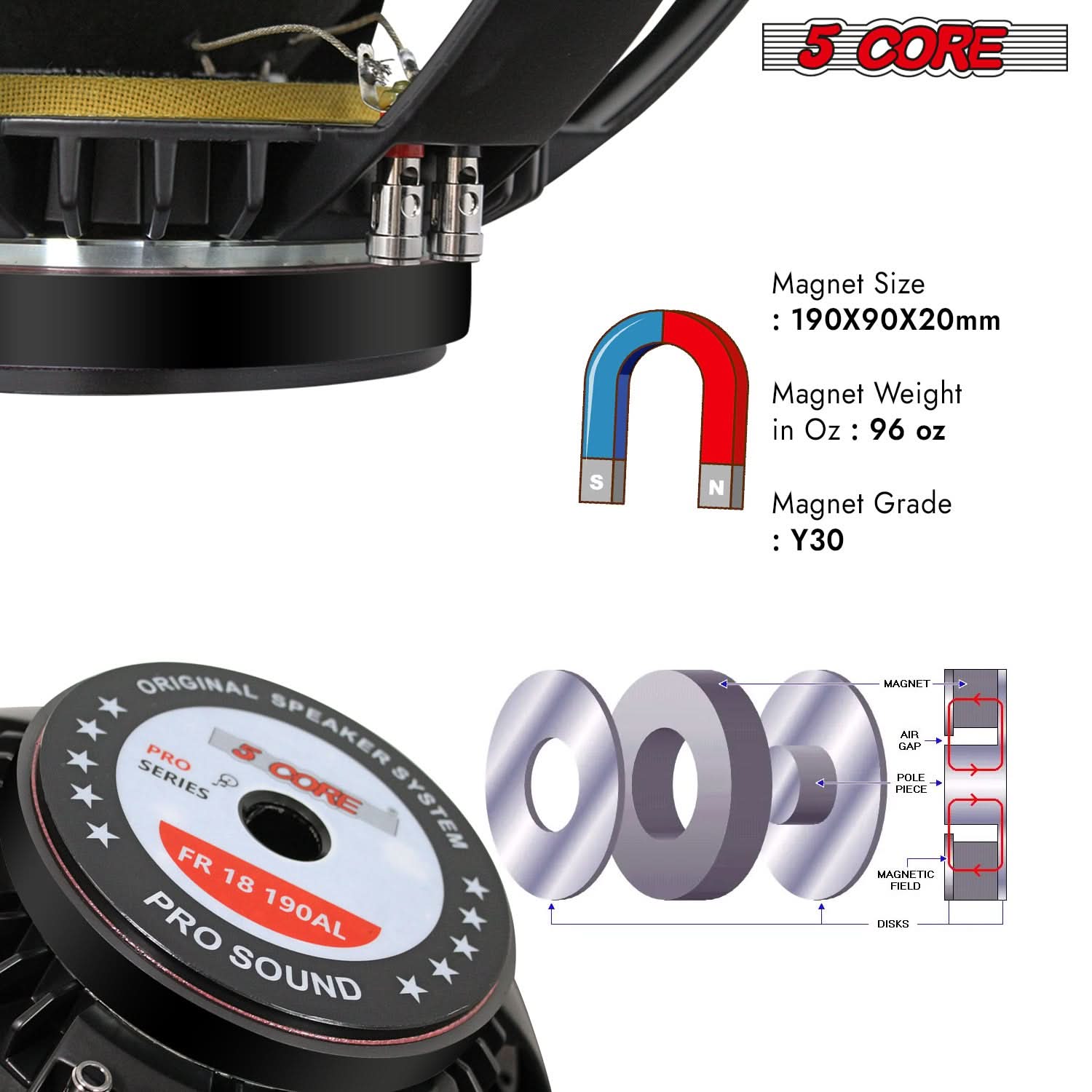 5Core 18 Inch Subwoofer Speaker 1200W Max 8Ohm Full Range Replacement DJ Sub Woofer - Image 5