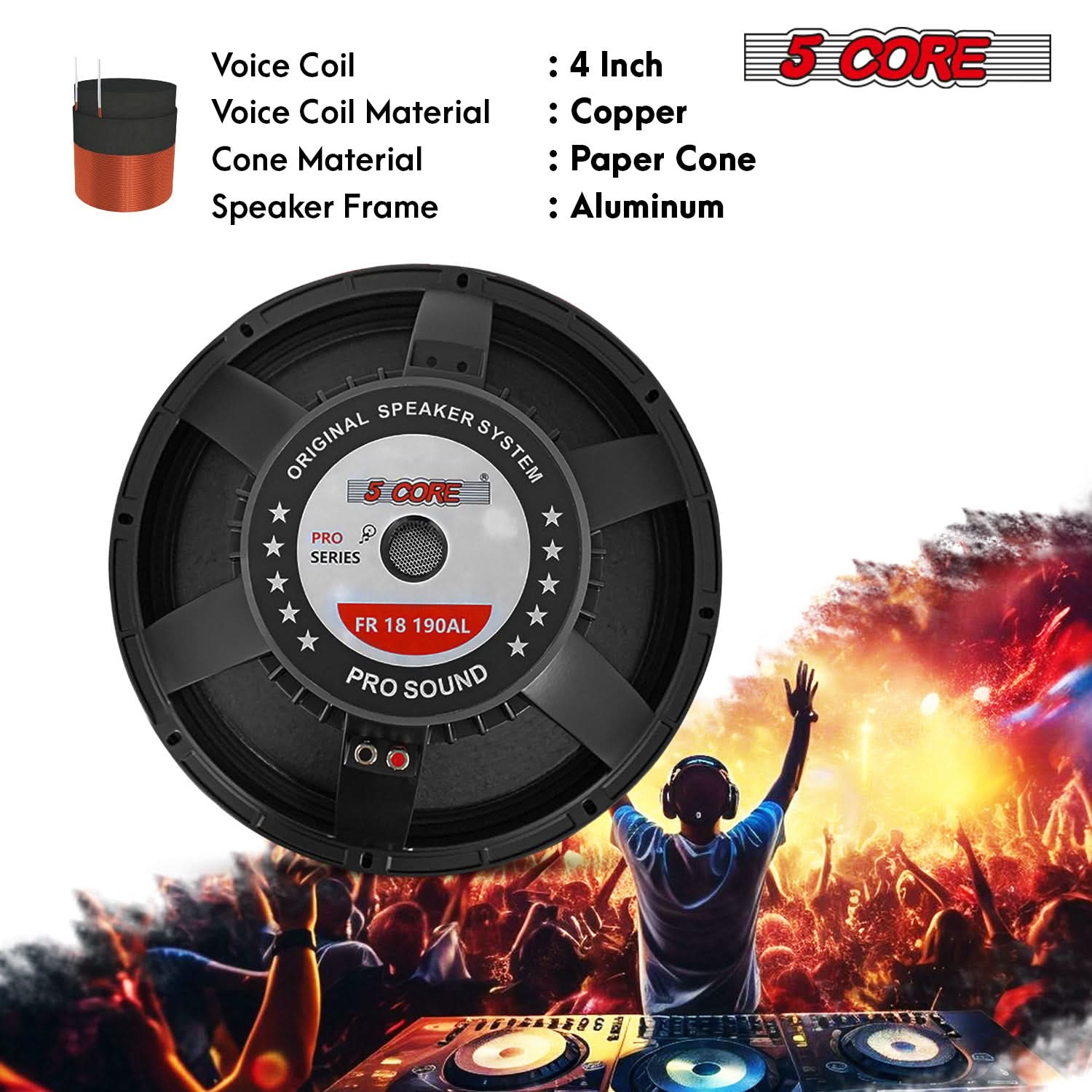 5Core 18 Inch Subwoofer Speaker 1200W Max 8Ohm Full Range Replacement DJ Sub Woofer - Image 6
