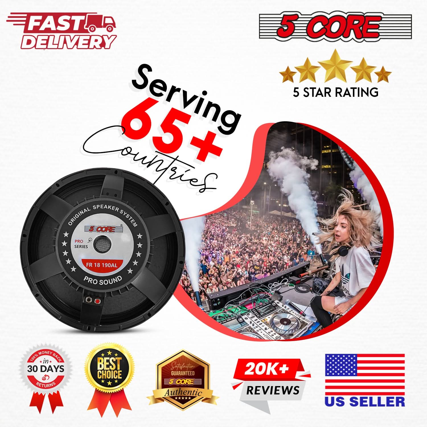 5Core 18 Inch Subwoofer Speaker 1200W Max 8Ohm Full Range Replacement DJ Sub Woofer - Image 10